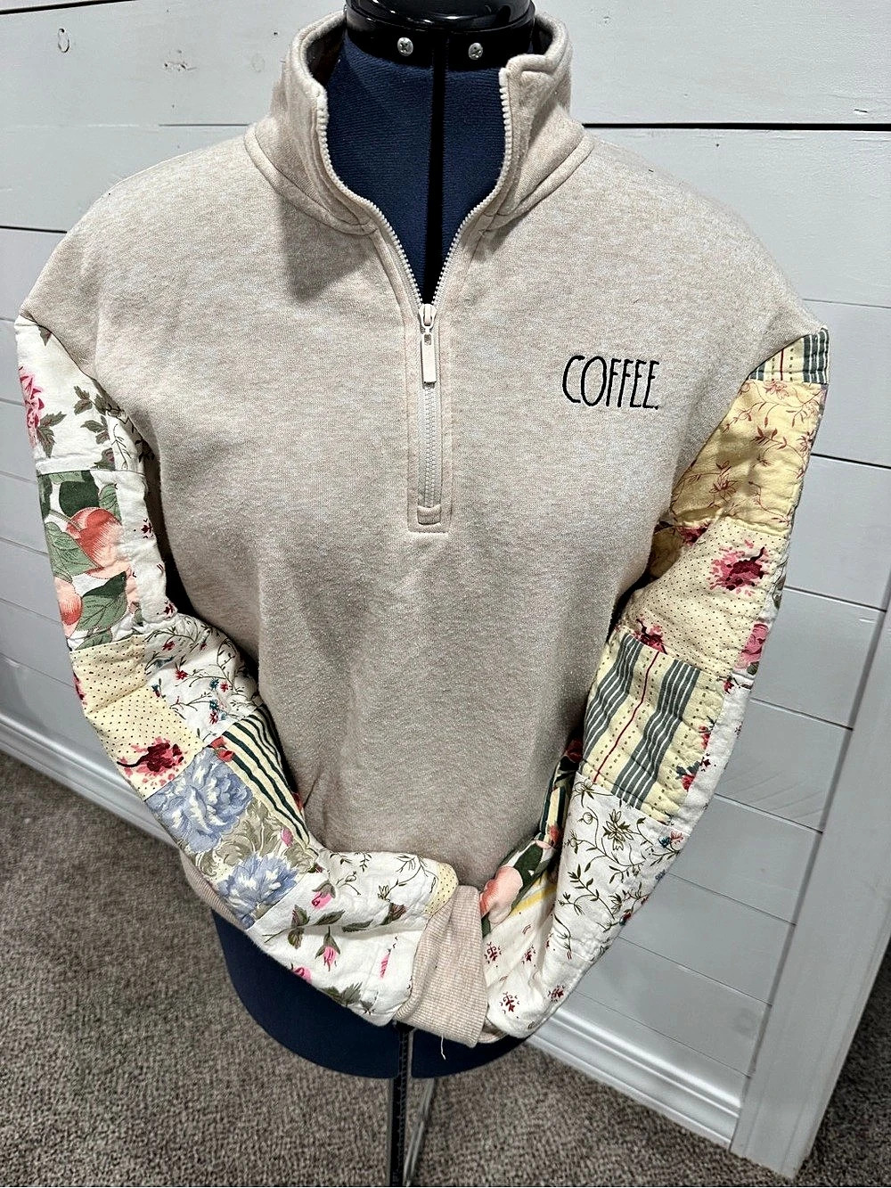 Rae Dunn Cream & Multicolor Color Block Coffee Pullover